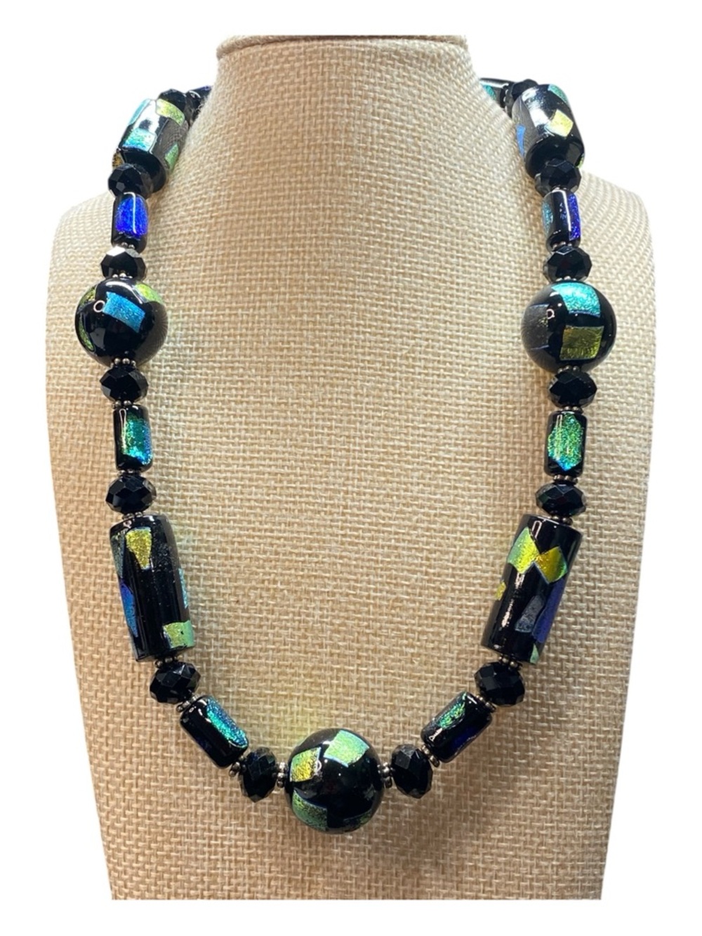 Iridescent Black Glass Statement Necklace - Women Jewelry